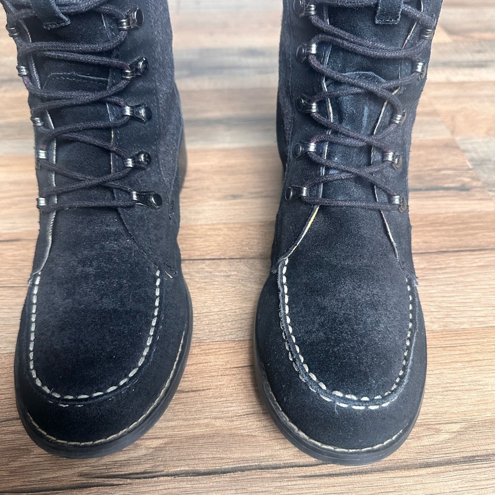 Lands' End Women’s Black Suede and Faux Fur Lace-Up Boots Size 8.5 - Picture 3 of 11